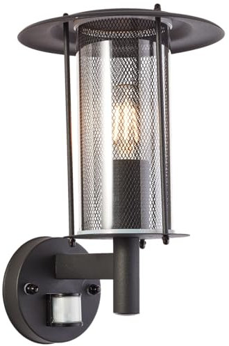 Lightbox stehende Außen Wandlampe - 32 x 23 x 20 cm - moderne Outdoor Wandleuchte mit Regenschutz aus Glas & Bewegungsmelder - E27, max. 20 W - IP44 - aus Metall/Kunststoff - in Matt Schwarz