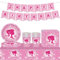 54Pcs Hot pink Girls Party Tableware Decorations for Girls Birthday, Hot Pink Girls Cartoon Decorations for Table Cloth,7inch Paper Plates,Banner,Paper Napkins for Kids Girls Theme Table Party Favor
