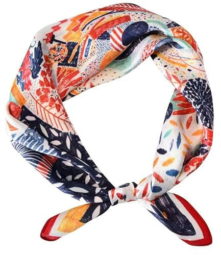 GIMIRO Schal aus imitierter Seide [53 x 53cm] Quadratische Schals Impressionismus-Muster Vintage-Schal für Büroarbeit oder lässigen Bund (Red Colorful)