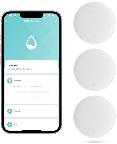 MIUCDA 3er Pack Smart Wassermelder Erfordert Zigbee Hub, Wassersensor Drahtloser Flutdetektor für Alarmanlage und Smart Home, Wassermelder-Alarm für Küche, Badezimmer, Keller