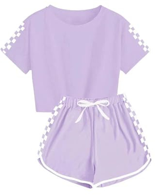 XINYUNZU Warehouse Deals Angebote Kinder Kleidung Kinderkleidung Anzug Set Trainingsanzug Tshirt mit Shorts Sommer Casual Klamotten Bekleidungssets für Mädchen und Jungen 5-14 Jahre Lila 13 Jahre
