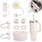 Yuecda Stanley Cup Accessories Set - 6 Pcs Silicone Spill-Proof Stoppers, 2 Straw Cover Caps, 1 Silicone Boot for 40oz & 30oz Cups (Quartz Rose)