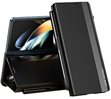 COQUE Leather Flip Case for Samsung Galaxy Z Fold 6, Kickstand, Magnetic Closure, Stylus Slot Folding Phone Cover for Samsung Galaxy Z Fold 6-Black