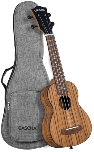 CASCHA Ukulele Zebra Wood – Hochwertiges Zebraholz I Warmer Klang I Okoume Hals I Walnuss Griffbrett I Matte Finish I Cascha Carbon Strings, inkl. Tragetasche - Soprano