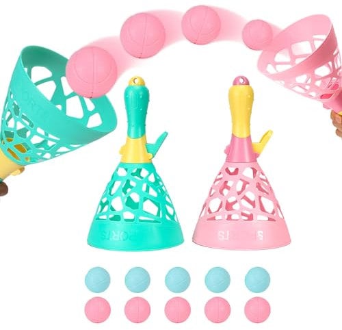 Jesitai Pop and Catch Ball Game with 10 Balls and 2 Catch Launcher Baskets - Outdoor Indoor Game Activities, Outdoor and indoor games and activities for children aged 4 5 6 7 8 9 10+