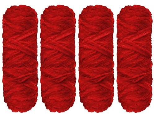 YINVA Chenille Wolle zum Häkeln 400g(4pcs×100g) Chenille Wolle Flauschige Velvet Weiche Plüschwolle Häkelwolle für Anfänger Dicke-Rot