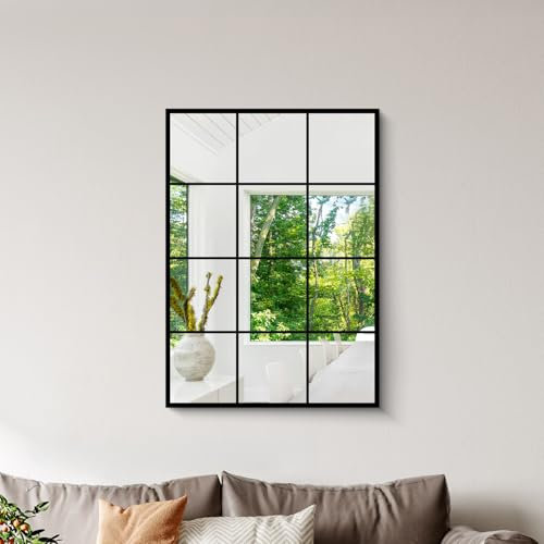 NIMURY Espejo de Pared Rectangular Negro, 51 x 71 cm Espejo Ventana Decorativo de Metal, Espejo Rectangular para Baño, Sala de Estar