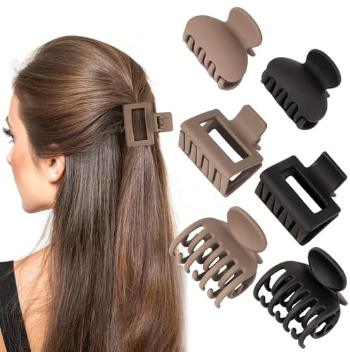 6pcs 4cm Pinces à Cheveux à Double Rangée de Dents Barrette Épingles à Cheveux Pieuvre Rectangulaires Noir Brun Clips Accessoires Coiffures de Cheveux pour Femmes et Filles