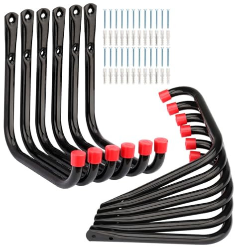 Moundnaik Garagen-Aufbewahrungshaken, Leiterhaken, robuste Haken, 17 cm, Gartenwerkzeug-Organisationshaken (schwarz + rot, 17 cm x 17 cm)
