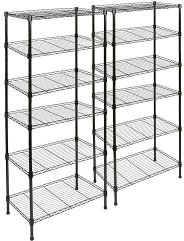 Harbour Housewares 6-Tier Shelving Unit - 180 x 60 x 35cm - Black 6 Shelf Storage Unit with Adjustable Shelves & Levelling Feet Free Standing Garage Storage, Kitchen Organisation Wire Rack