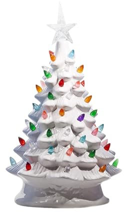 ANHATUIV Ceramic Christmas Tree Table Decoration Light up Christmas Tree Aesthetic Room Home Decor with Star Topper Multicolor Vintage Christmas Kitchen Shiny Home Holidays Decor Bulb and Star (B)