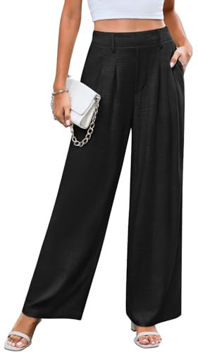 Svanco Weite Hose Damen Sommer High Waist Marlenehose Leicht Linen Stoffhose Elegant Lockere Anzughose