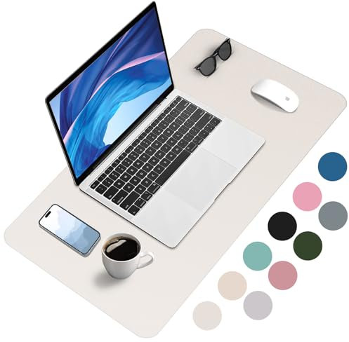 Zanfqvo Schreibtischunterlage 90x43cm - Mauspad XXL aus PU-Leder, Wasserdicht und rutschfest - Multifunktionales schreibunterlagen - tischunterlage für Büro/Home/Laptop (Beige)