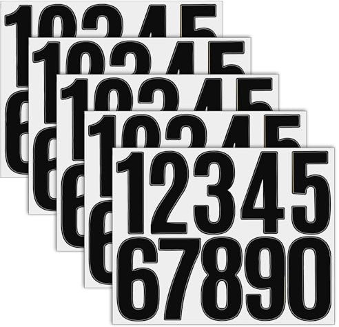 Yuomeaz 3 in Stick on Numbers, 5 Sheets Black Number Stickers Self Adhesive, 0-9 Vinyl Waterproof Sticky Mailbox Numbers for Signs House Address Outside Bins