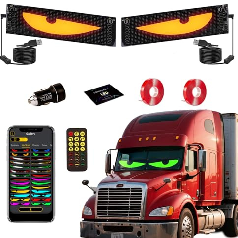 Lot de 2 yeux LED pour pare-brise de camion, 60 x 12 cm, yeux de diable pour voiture, camion, SUV, idée