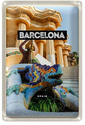 Barcelona Blechschild | Park Güell Motiv | Spanien Souvenir | 12 cm x 18 cm