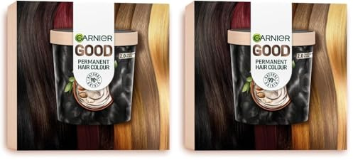 Garnier Dauerhafte Haarfarbe, Haarfärbeset für intensive und langanhaltende, Coloration für bis zu 8 Wochen strahlende Farbe, Ohne Ammoniak, 2.0 Trüffel Schwarz, Good Starter Set (Packung mit 2)