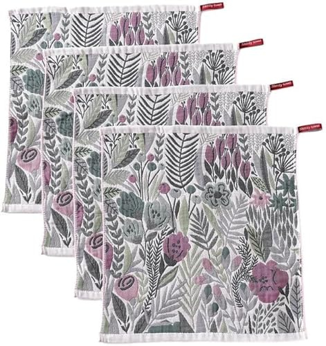 HOORDRY 100% Baumwolle Geschirrhandtuch 4er Set 41x39CM | Dekorative Trockentücher mit Blumenmotiv,Hoch Saugfähig und Langlebig, Doppelseitig Frühling Küchentücher für Geschenke
