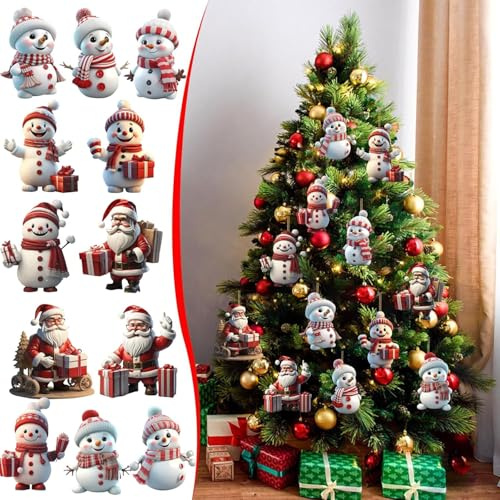 Deko Anhänger Weihnachten 12 Stück Schneemann Bastelset Weihnachtsmann Anhänger Ornamente Weihnachten für Gartendeko, Party Deko, Haus, Wand