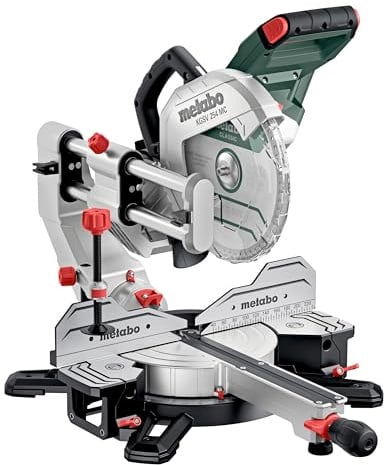metabo Sega KGSV 254 MC – 1450 W, lama per sega da 254 mm, con funzione di trazione, linea di taglio LED, velocità variabile, inclinabile su entrambi i lati, compatta, taglio preciso, aspirazione