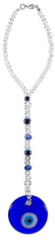 COMNICO Evil Eye Auto-Hängeornament, klassisch, blau, böser Blick, Perlen, Rückspiegel-Anhänger, Dekoration, Autozubehör für Fenster, Tür, Wand (weiße Perlen)