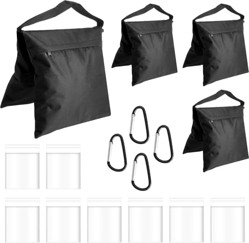 4pcs Sandsäcke Zum Beschweren Set mit 4 Kletterhaken und 8 Verschlussbeutel, Sandsäcke Gewichte für Pavillon Gewichte, Sandsack Beschwerung für Fotostudio, Outdoor, Pavillon & Zeltbeschwerung
