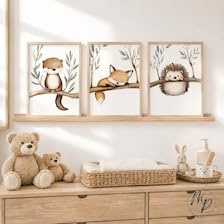 Generisch Waldtiere Poster Set Kinderzimmer – Otter, Fuchs & Igel Wandbilder – Babyzimmer Deko Mädchen & Jungen – Bilder Aquarell Tiere (DIN A3)