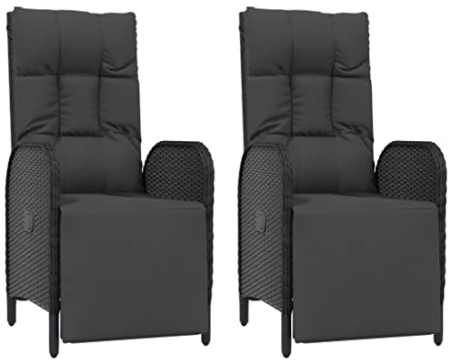 WRJENFSC 2er Set Garten-Relaxsessel Poly-Rattan Schwarz 57x62,5x109 cm verstellbar mit Kissen Stahlrahmen Loungesessel Outdoor für Balkon Terrasse Garten