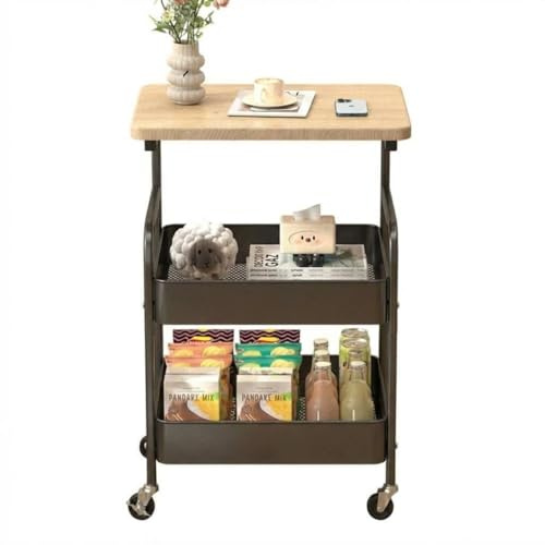 Aptliton Rolling Utility Cart with Storage Baskets, Mobile Kitchen Island Organizer on Wheels for Pantry, Living Room, Office, Durable Metal Frame & Handle