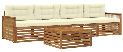 vidaXL Outdoor-Sofagarnitur mit Kissen 5 pcs Natur und Creme, Gartenmöbel, Moderne Sitzgruppe, L-förmiges Sofa für Terrasse, relaxen im Lounge-Stil