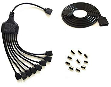 4 Pins black rgb LED Splitter Cable LED Strip Connector 8 Way Splitter Y Splitter for One to Eight RGB 5050 3528 LED Light Strips with,1m rgb wire,10x male to male 4pin plugs