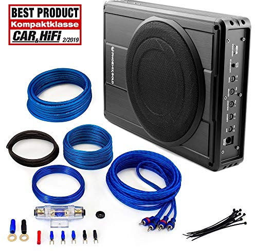 Phoenix Gold Z10150 flat under seat subwoofer active / 25cm / 150W RMS/with remote control + Stinger SELECT SSK8 amplifier cable connection set 10mm² (8GA) / 600W