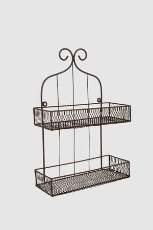 Wandregal Wandkorb antik Braun H 38 cm Wandkorb mit 2 Ablagen Vintage Shabby Chic