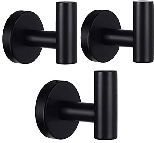 Belerry 3 Pack Bathroom Towel Hooks Matte Black Coat Hooks SUS 304 Stainless Steel Lavatory Wall Mount Heavy Duty Wall Hook for Bathroom/Kitchen/Bedroom Hotel