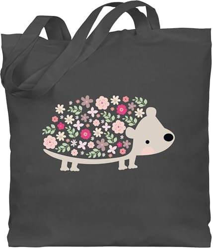 Baumwolltasche - Ostergeschenk Ostern - Süßer Igel Frühlingstiere mit Blumen - Unisize - Dunkelgrau - ostergeschenke osterhasentasche oster kita erwachsene geschenke frauen osterngeschenke