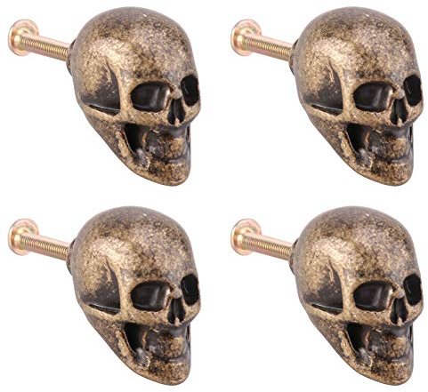 Cucumis Totenkopf-Knäufe, Zinklegierung, schwere Schubladengriffe, Schrank-Hardware, Küchenschrankgriffe, Kommoden, Schubladenknöpfe, Küchenschrank-Hardware mit Schrauben, Bronzefarben, 4 Stück