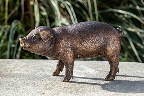 IDYL Bronze-Skulptur Kleines Schweinchen |12x8x25cm |Tierfigur aus Bronze handgefertigt | Gartenskulptur -Wohnbereich-Dekoration | Hochwertiges Kunsthandwerk | Wetterfest