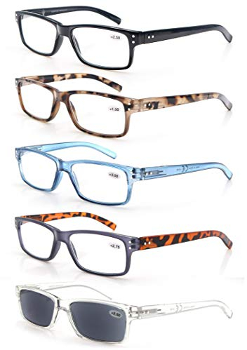 MODFANS Lot de 5 Lunettes Loupes Homme Femme/Lunettes de Lecture +2.0 Monture Legere Branches a Ressort,Style Classique,Lunettes de Vue Rectangle