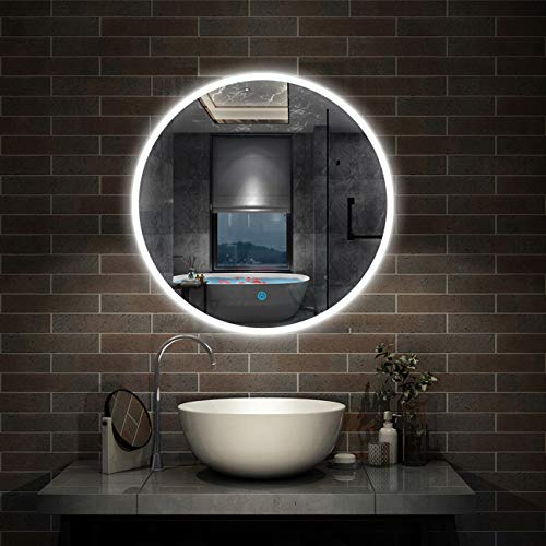 Aica Sanitär LED Spiegel RUND 80cm Touch Beschlagfrei Badezimmerspiegel Dekorative Wandspiegel Kaltweiss