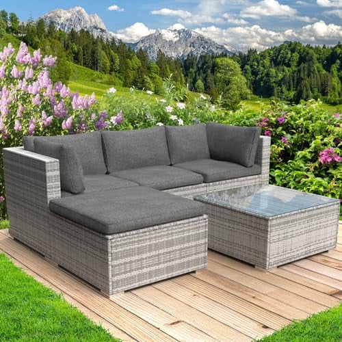 BRAST® Gartenmöbel Lounge Set | 4-5 Personen viele Modelle & Farben | inkl. extra Dicke Kissen | TÜV geprüft | Outdoor Loungemöbel Sitzgruppe Essgruppe Garnitur | Royal Grau