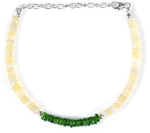 Armband mit Chromdiopsid und äthiopischer Opal, Sterlingsilber Armband für Sie, Feueropal, Perlen-Chromdiopsid, grüne Perlen