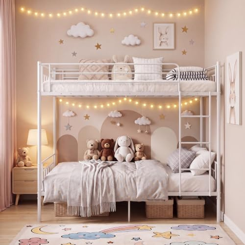 Panana Metal Single Bunk Beds Siblings Twins Bedroom Furniture with Mattress Option (White Bed Only)