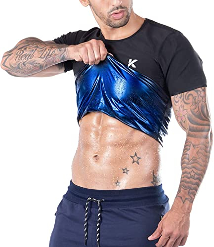 Kewlioo - Maglietta da uomo, intrappola il sudore, modellante, sauna snellente a compressione, giacca per allenamento in palestra, versatile e discreta (nero, XL