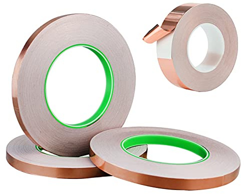 Lot de 3 rubans de cuivre de 1/4 de pouce biface conducteurs pour blindage EMI, vitraux teintés, réparations électriques, répulsif anti-limaces, mise à la terre