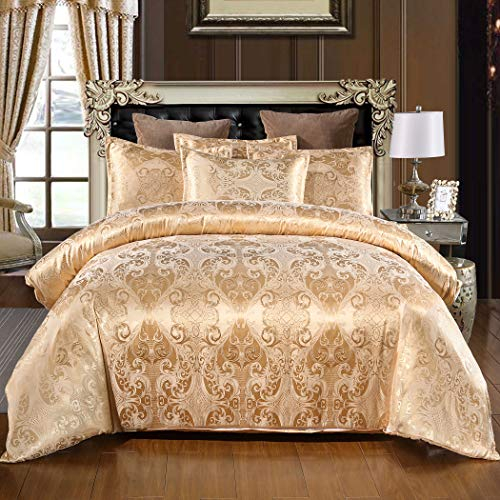 Bettwäsche Set ; Satin Bettwäsche mit Barock Muster;100% Microfaser Bettbezug mit Reißverschluss und Kissenbezug, Js, 4teilig:2x135x200 cm+2x80x80 cm