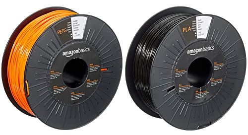 Amazon Basics 3D-Drucker-Filament aus PETG-Kunststoff, 1,75 mm, Orange, 1-kg-Spule & 3D-Drucker-Filament aus PLA-Kunststoff, 1,75 mm, Schwarz, 1-kg-Spule
