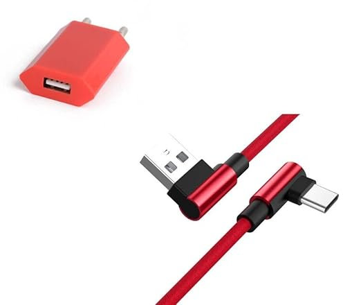 Pack pour WIKO Power U30 Smartphone Type C (Cable 90 degres Fast Charge + Prise Secteur Couleur) (Rouge)