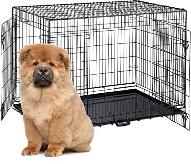 Relaxdays Hundekäfig, zuhause & Auto, HBT: 87 x 122 x 80 cm, Faltbare Hundebox mit Boden, 2 Türen, Griff, Stahl, schwarz