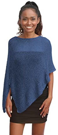 creazioni unique Poncho Femme - Châle Femme Elégant pour Cérémonies et Fêtes 100% Rayon avec Essence de Fleurs de Cerisier - Robe Femme Ete et Printemps (Bleu Marine)