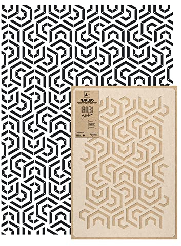 NAKLEO Pochoir Mural pour Peinture Grand Format 59x95cm, Modèle Répétitif en Plastique, Réutilisable, Géométrique Hexagone Tourbillon Géométrique, DIY Bricolage Artisanat Décoration a Peindre